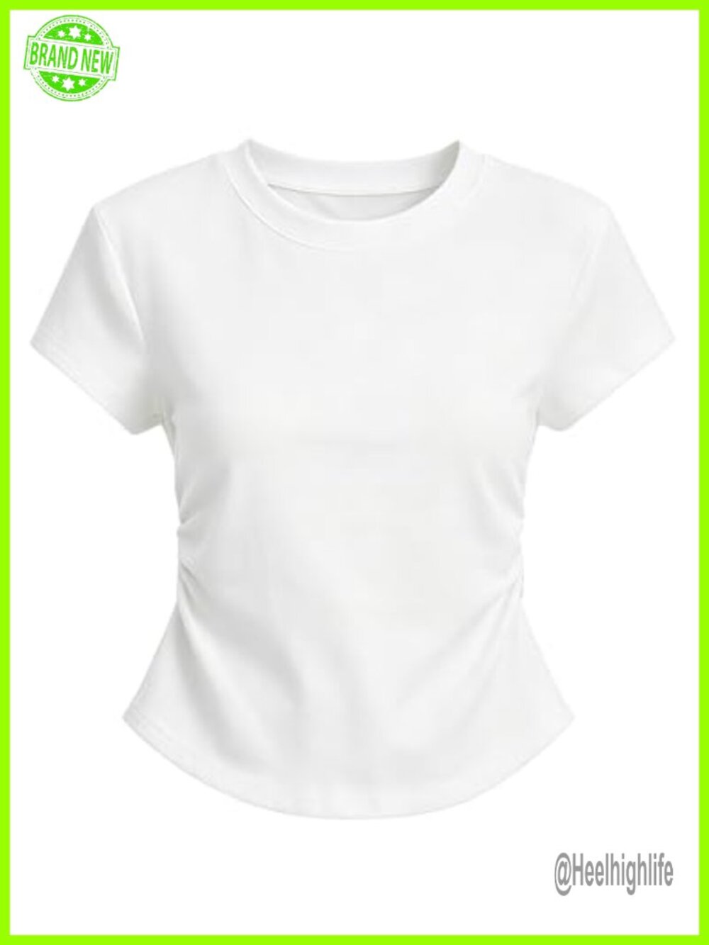 Womens Side Ruched Workout Top Short Sleeve Crew Neck Fitted Tee